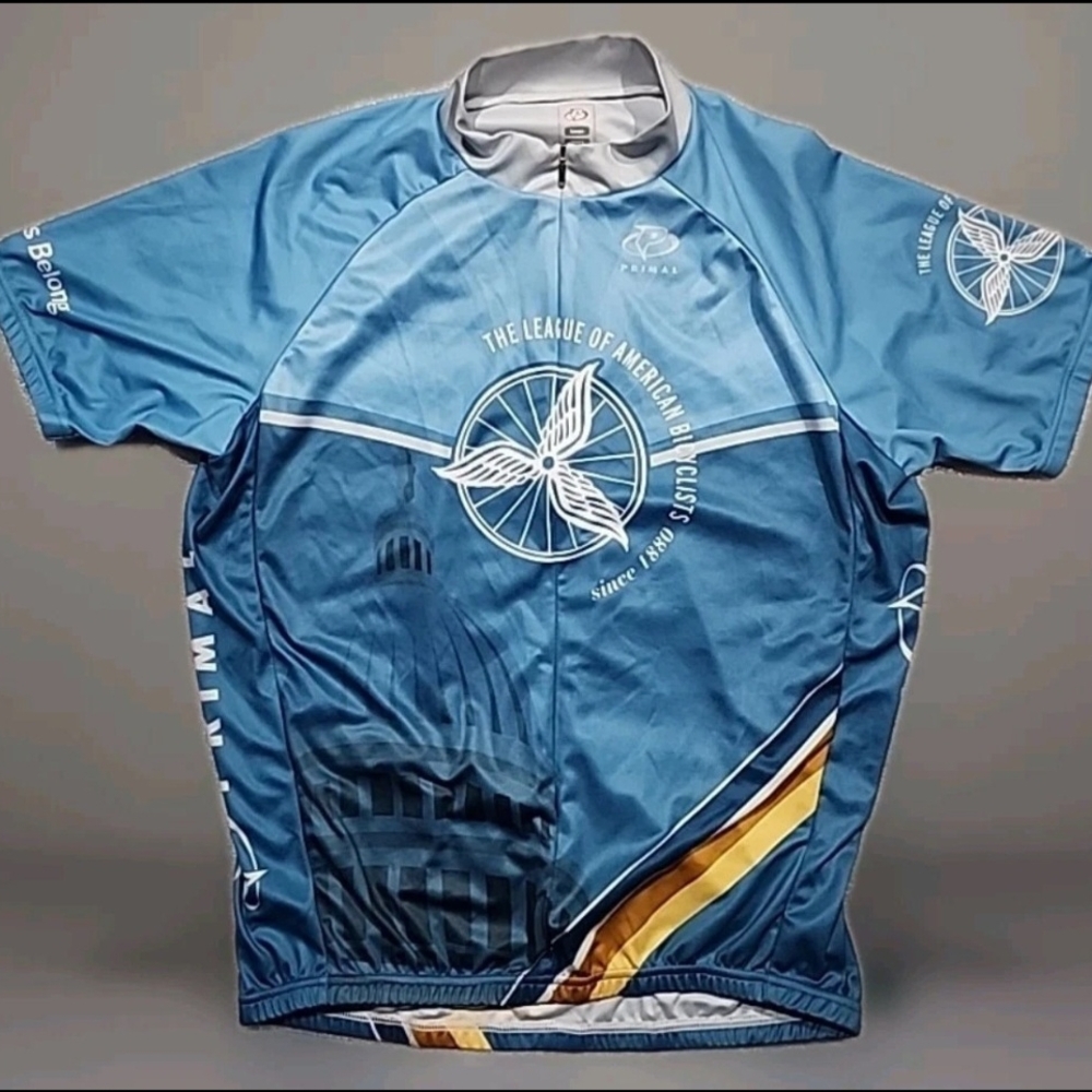 Primal Mens Cycling Jersey Shirt Size L National Bike Summit Blue ,White, Yellow